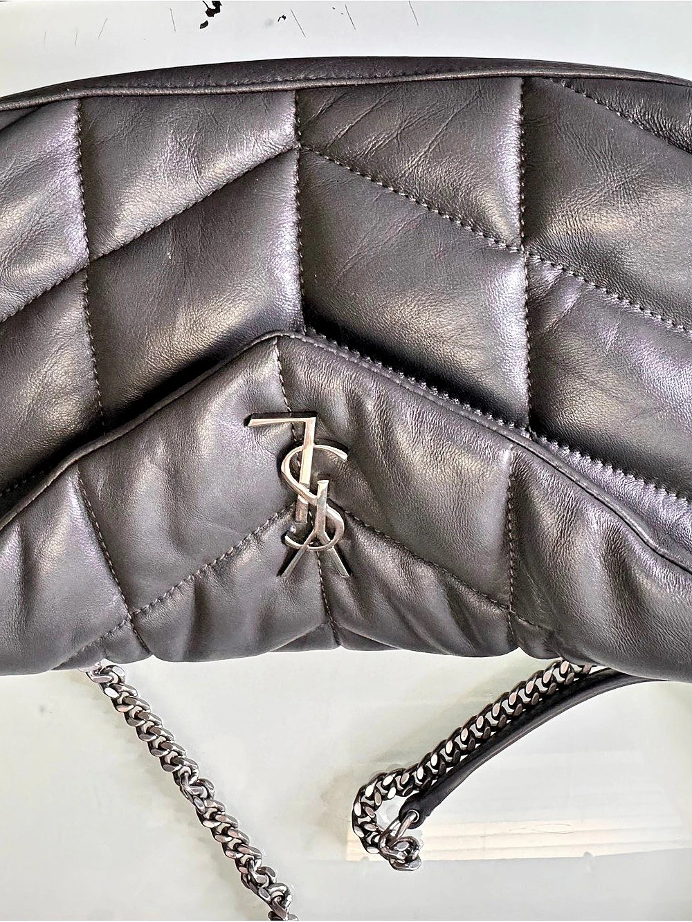 SAINT LAURENT YSL Toy Loulou Puffer Quilted Leather Shoulder Bag Gray